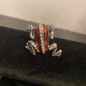 Rhinestone Frog adjustable silver tone metal statement ring